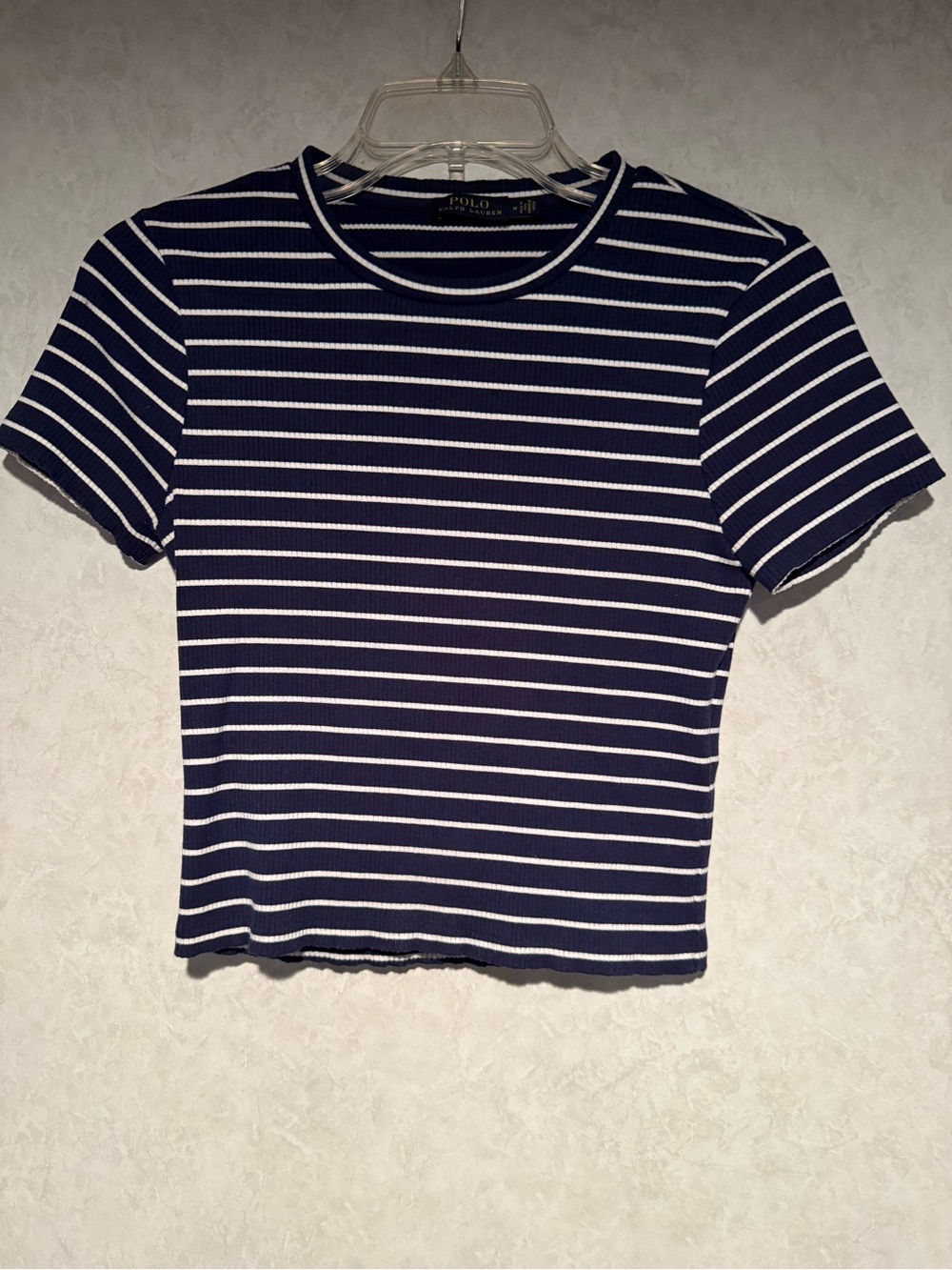 Polo by Ralph Lauren Navy & White Striped Rib-Knit Crop Top